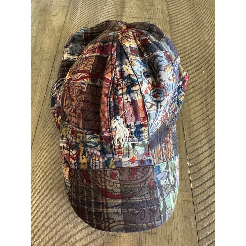 Polo Ralph Lauren Patchwork Paisley Plaid Baseball Hat Leather Buckle Adjustable